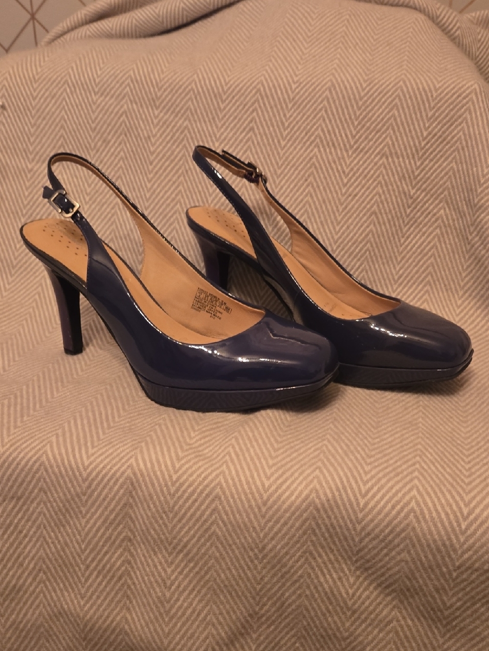 Rockport Navy Patent Slingback Heels